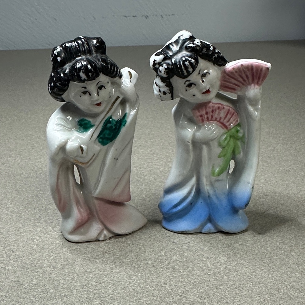 Ceramic Geisha Figurines with Fans